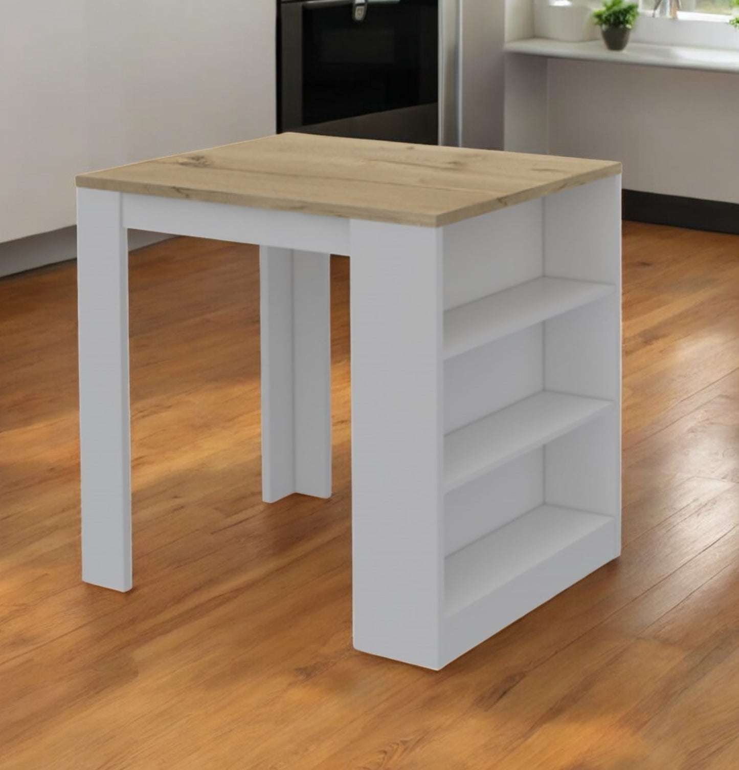 White and Natural 36" Kitchen Island With Storage