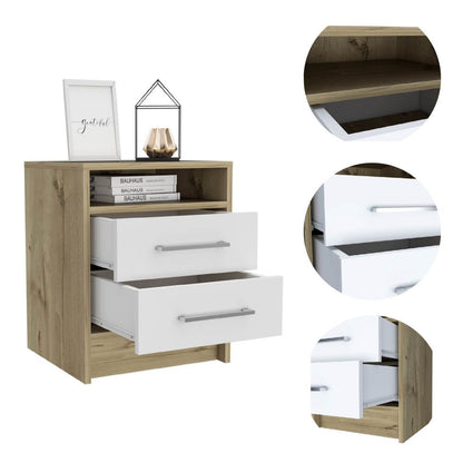 Sophisticated and Stylish White and Light Oak Nightstand