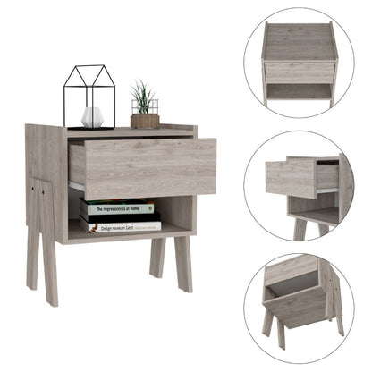 22" Light Gray One Drawer Faux Wood Nightstand