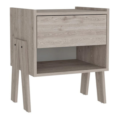 22" Light Gray One Drawer Faux Wood Nightstand