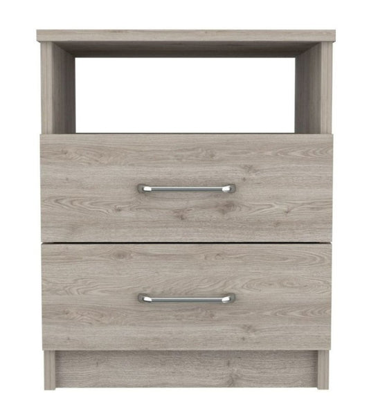20" Light Gray Wood Two Drawer Nightstand