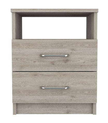 20" Light Gray Wood Two Drawer Nightstand