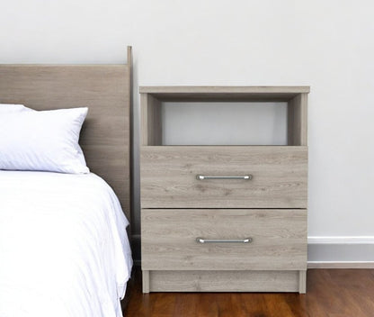 20" Light Gray Wood Two Drawer Nightstand