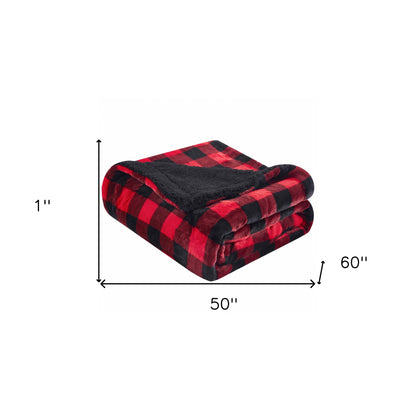 Buffalo Red Black Reversible Velvet and Sherpa Throw Blanket