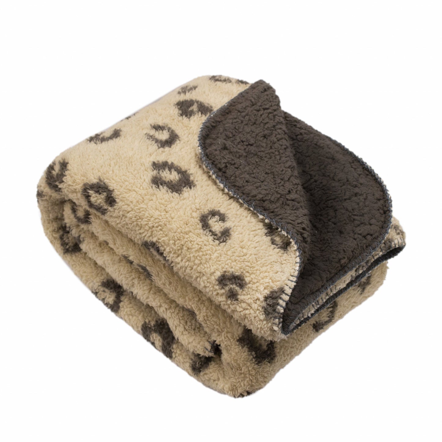 Tan Reverse and Brown Printed Sherpa and Sherpa Throw Blanket