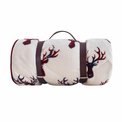 Deer Head Red Navy Printed Velvet and Velvet Throw Blanket