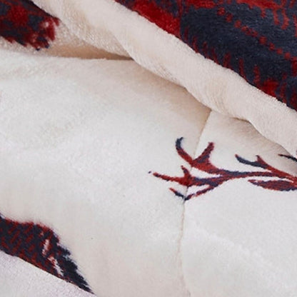 Deer Head Red Navy Printed Velvet and Velvet Throw Blanket