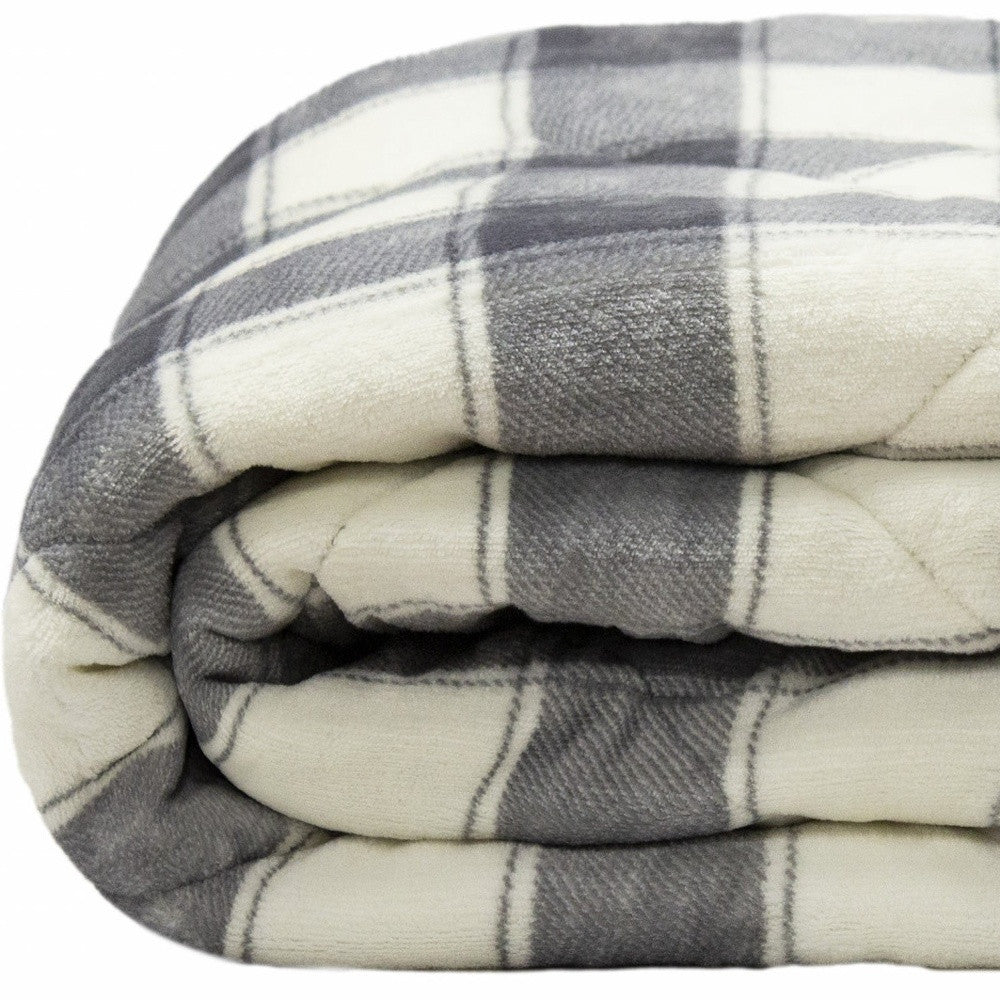 Buffalo Grey Printed Velvet and Velvet Throw Blanket