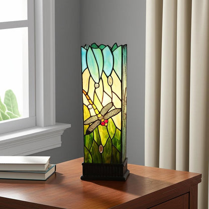 18" Dark Brown Table Lamp With Green and Black Shade