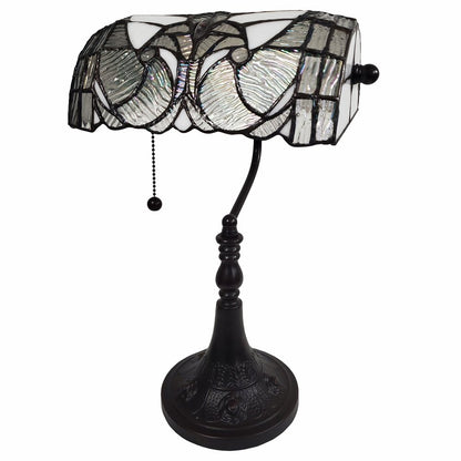 16" Dark Brown Table Lamp With White and Silver Shade