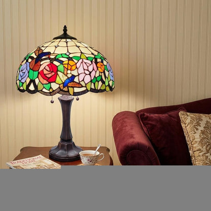 23" Dark Brown Metal Two Light Candlestick Table Lamp With Brown and Ivory Shade