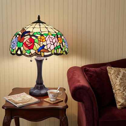 23" Dark Brown Metal Two Light Candlestick Table Lamp With Brown and Ivory Shade