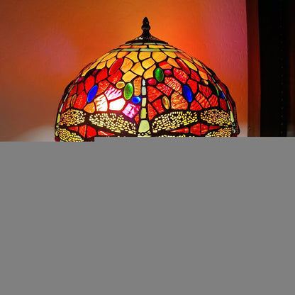 22" Dark Brown Metal Two Light Candlestick Table Lamp With Red and Black Shade