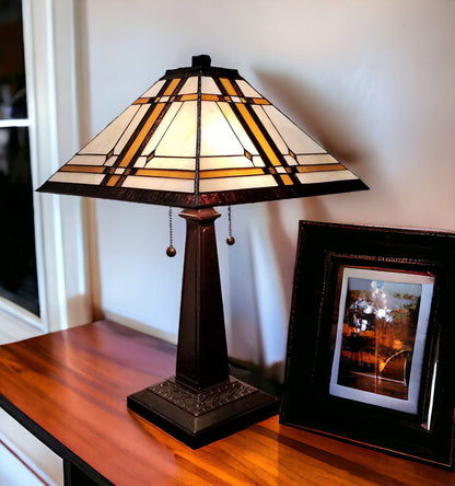 22" Dark Brown Metal Two Light Candlestick Table Lamp With Beige Shade