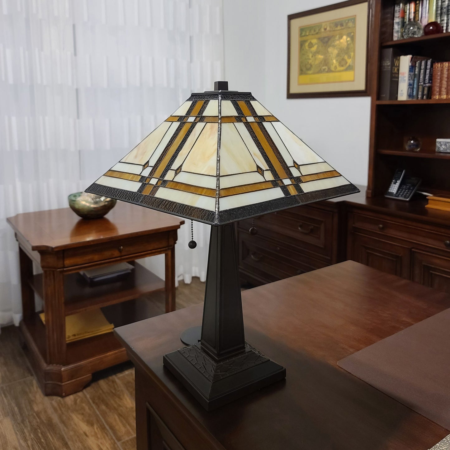 22" Dark Brown Metal Two Light Candlestick Table Lamp With Beige Shade