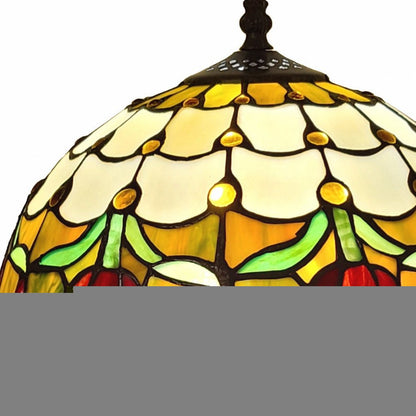 19" Dark Brown Metal Candlestick Table Lamp With Orange Dome Shade