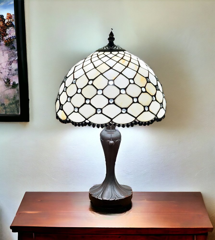 19" Dark Brown Metal Candlestick Table Lamp With White Dome Shade