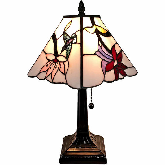 15" Dark Brown Candlestick Table Lamp With Ivory and Red Birds Novelty Shade