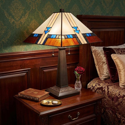 22" Dark Brown Metal Two Light Candlestick Table Lamp With Off White Empire Shade