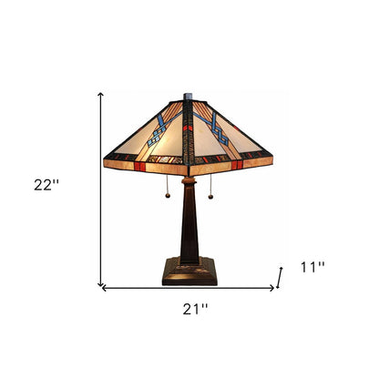 22" Dark Brown Metal Two Light Candlestick Table Lamp With Off White Empire Shade