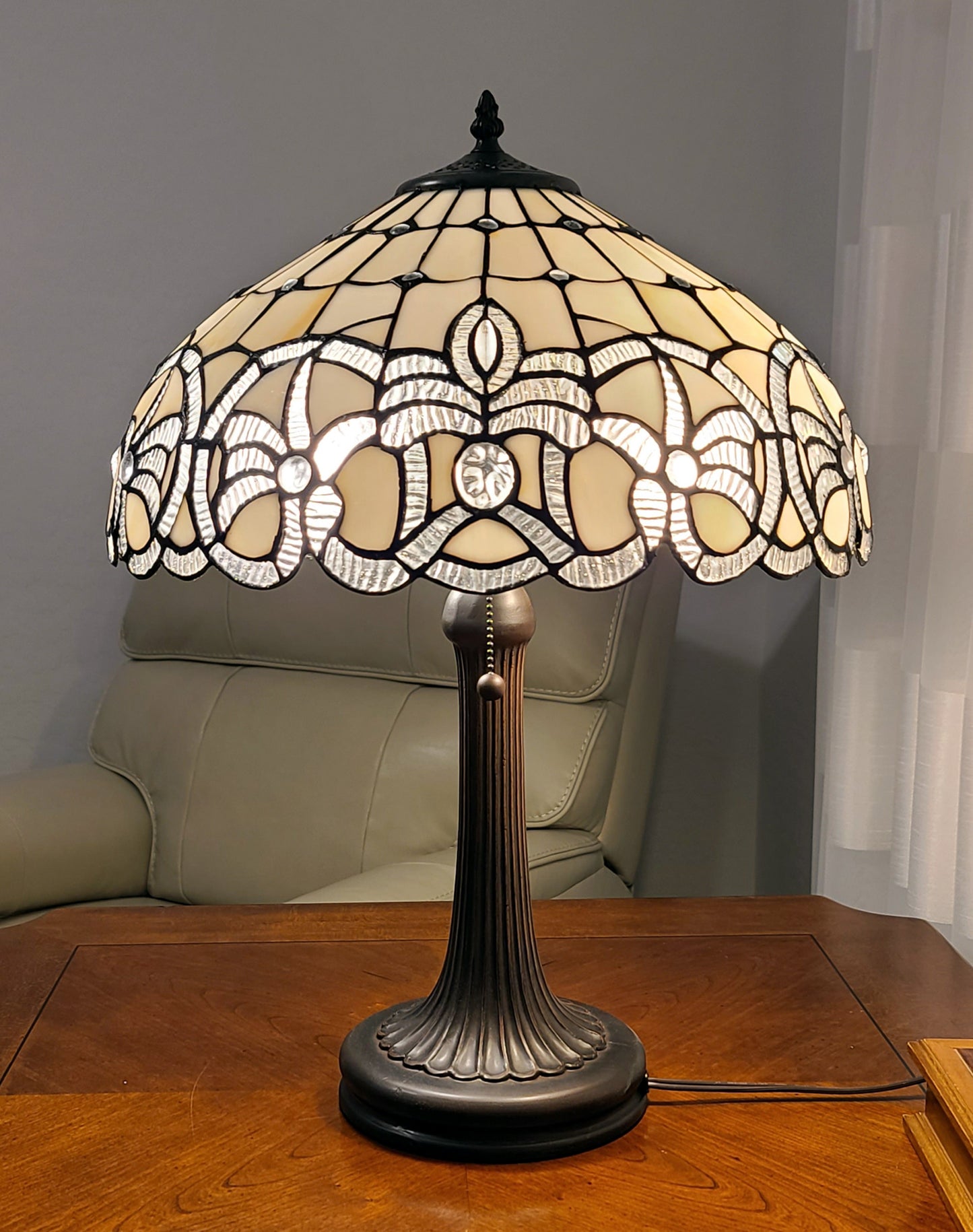 23" Dark Brown Metal Two Light Candlestick Table Lamp With White Shade