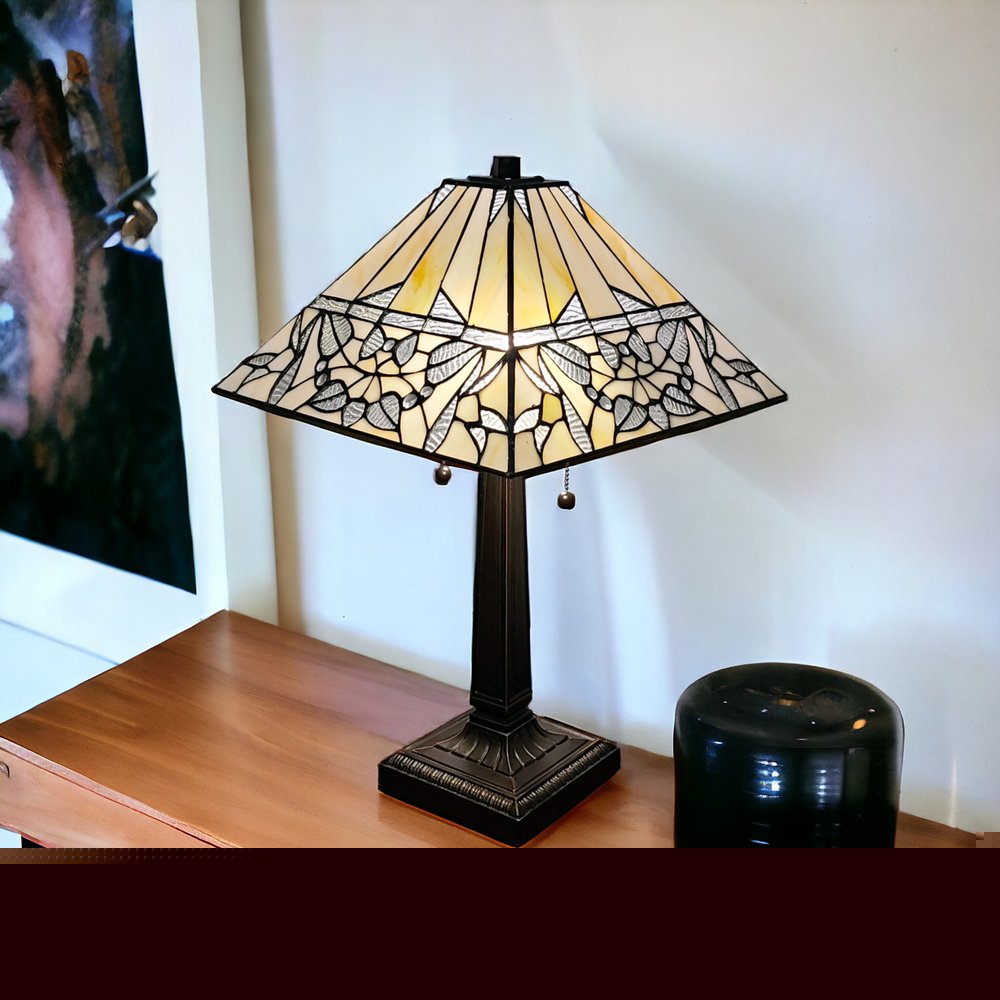 22" Dark Brown Metal Two Light Candlestick Table Lamp With White Shade