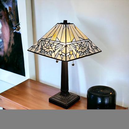 22" Dark Brown Metal Two Light Candlestick Table Lamp With White Shade