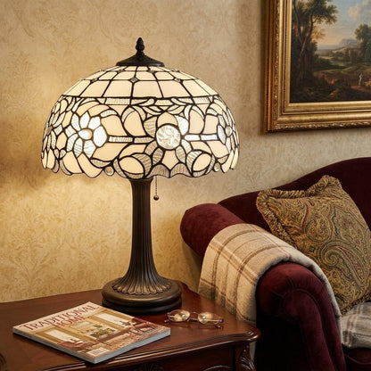 23" Dark Brown Metal Two Light Candlestick Table Lamp With White Shade