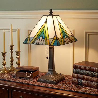 15" Dark Brown Metal Candlestick Table Lamp With Beige Shade