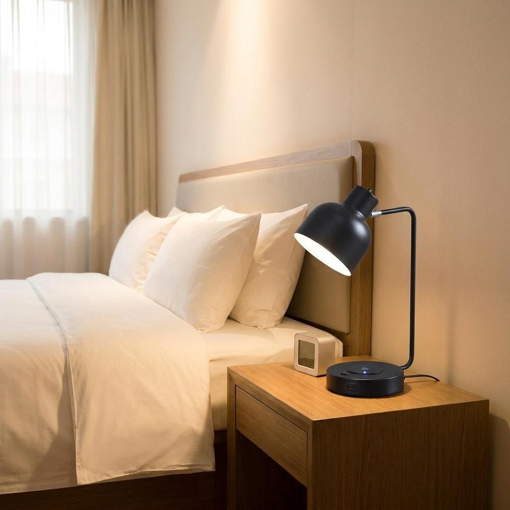 15" Black Metal Desk USB Table Lamp With Black Shade