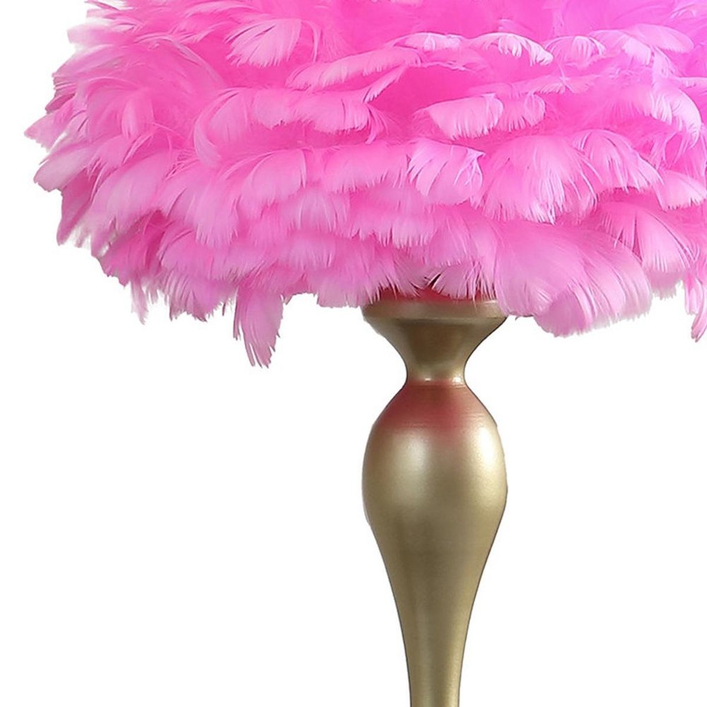 24" Glam Hot Pink Feather and Gold Table Lamp