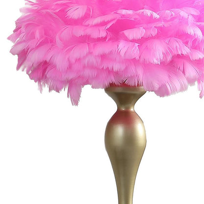 24" Glam Hot Pink Feather and Gold Table Lamp