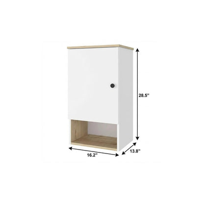 16" Light Oak And White Wall Mounted Cabinet With Three Shelves