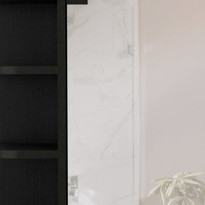 24" Black Wood Floating Double Door Bathroom Vanity And Medicine Cabinet With Mirror