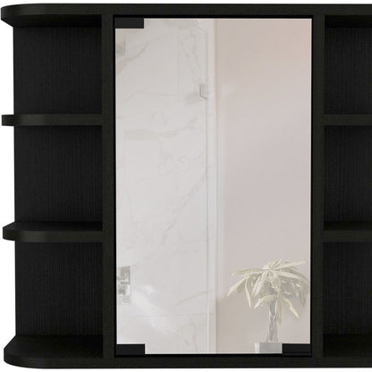 24" Black Wood Floating Double Door Bathroom Vanity And Medicine Cabinet With Mirror