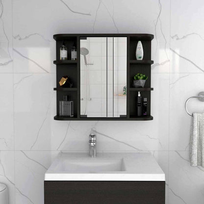 24" Black Wood Floating Double Door Bathroom Vanity And Medicine Cabinet With Mirror
