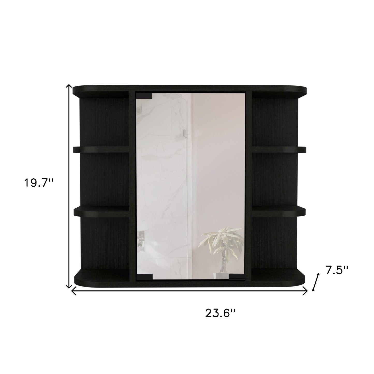 24" Black Wall Mounted Bathroom Cabinet With Six Shelves