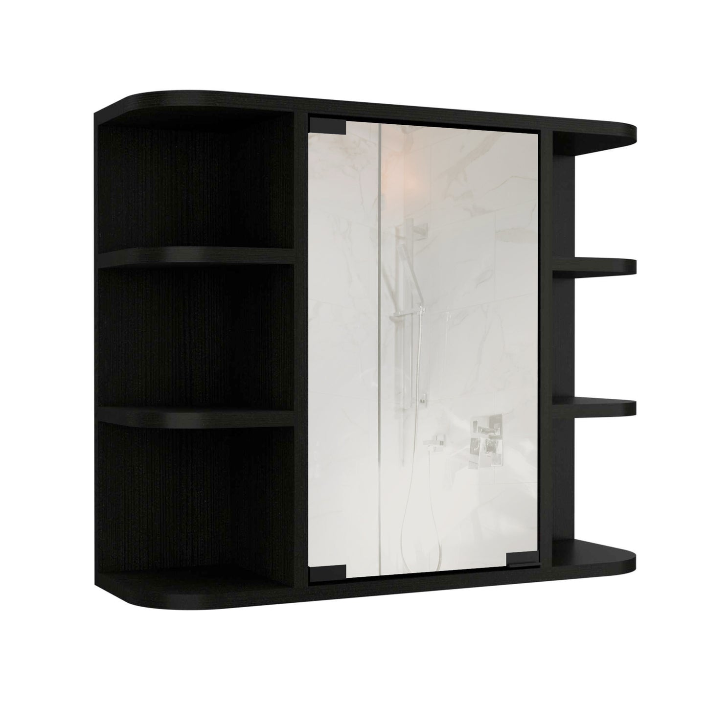 24" Black Wall Mounted Bathroom Cabinet With Six Shelves