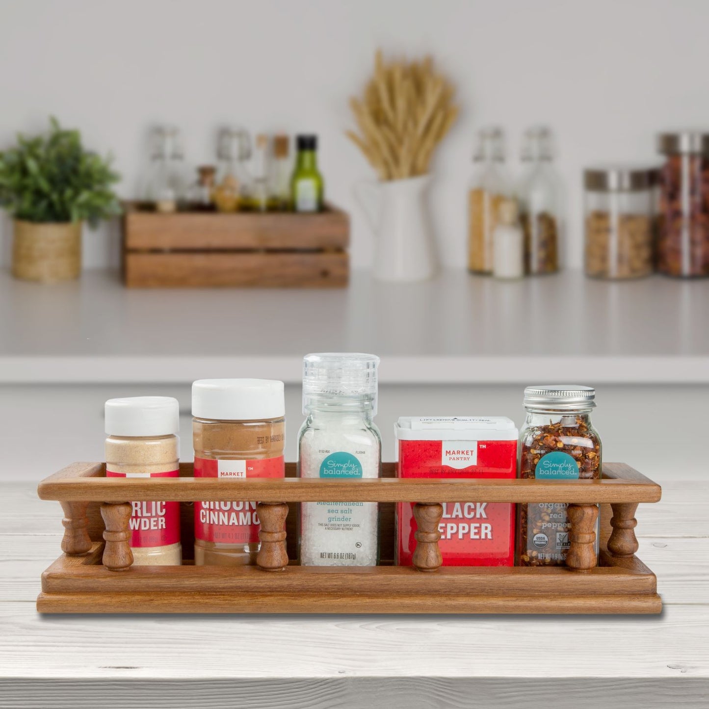 Wall Mounted 14.00 " Wood Spice Rack