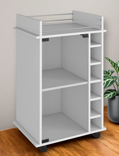 White Rolling Bar Cart With Wine Storage