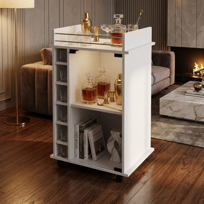 White Rolling Bar Cart With Wine Storage