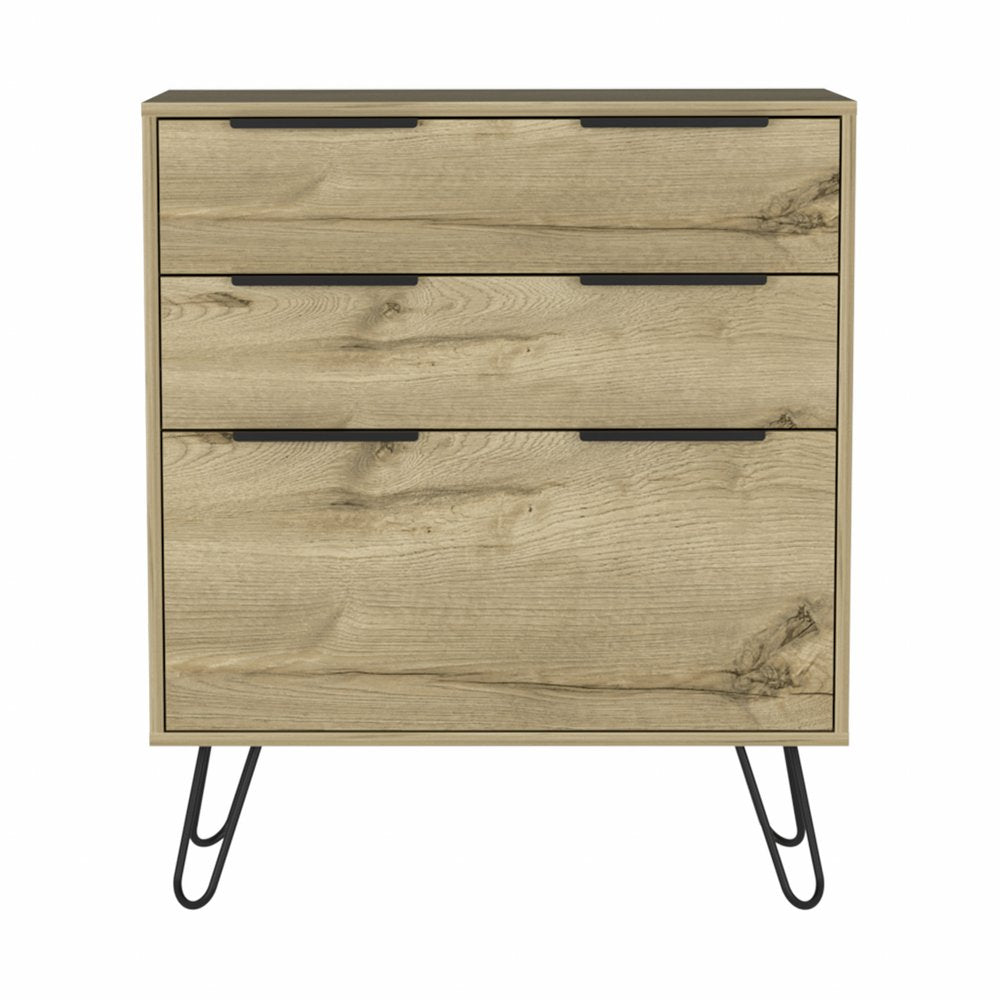 30" Brown And Black Wood Three Drawer Dresser