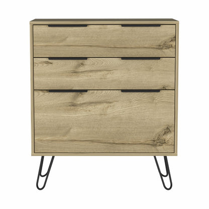 30" Brown And Black Wood Three Drawer Dresser