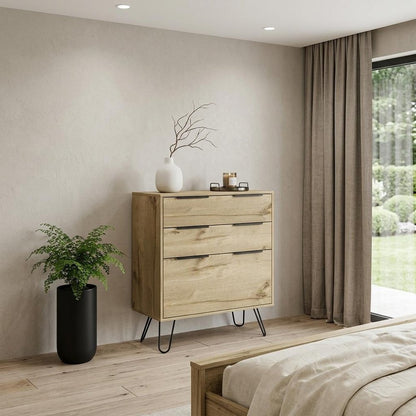 30" Brown And Black Wood Three Drawer Dresser