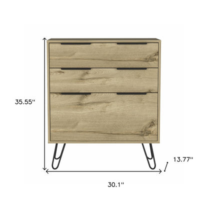 30" Brown And Black Wood Three Drawer Dresser