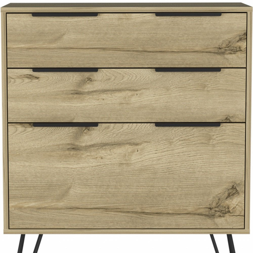 30" Brown And Black Wood Three Drawer Dresser