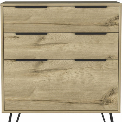 30" Brown And Black Wood Three Drawer Dresser