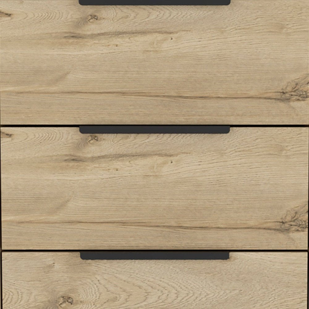 18" Brown And Black Wood And Metal Three Drawer Dresser