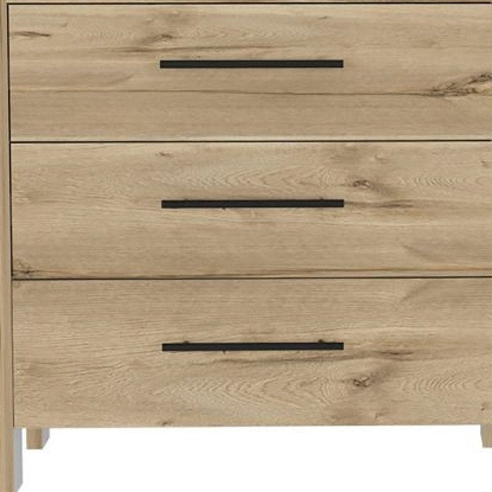 59" Natural And Black Wood Six Drawer Double Dresser