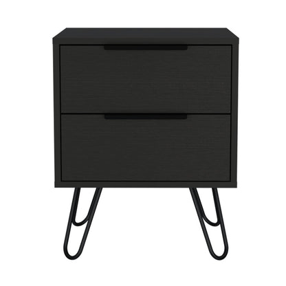 22" Black Wood Two Drawer Nightstand
